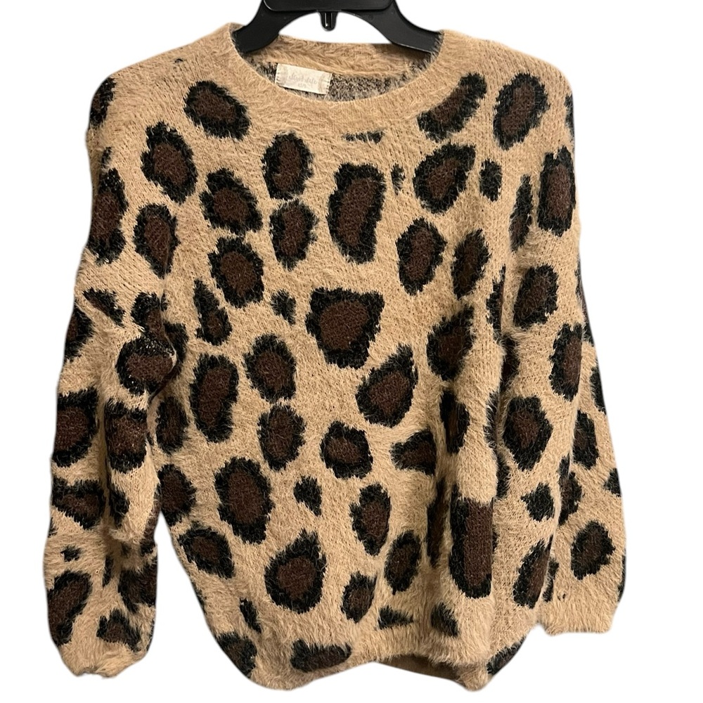 Brown Leopard Print Crewneck Sweater